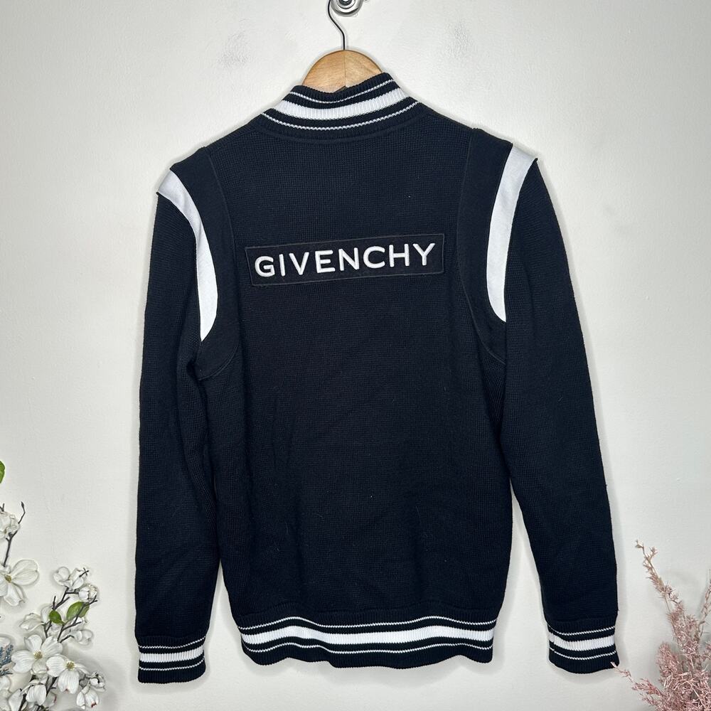 Givenchy Wool Knit Varsity Bomber Jacket Black Wh… - image 4